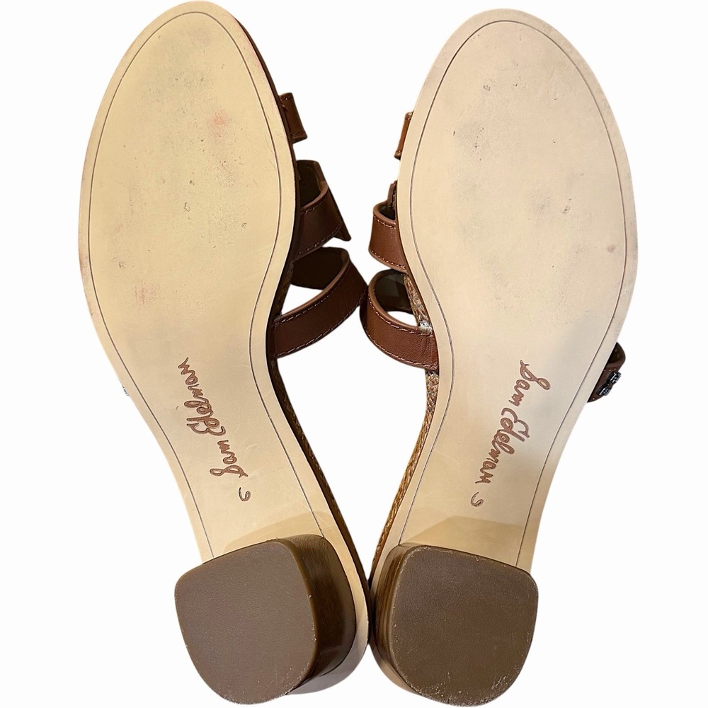 Sam Edelman Illie Bourbon Lea Block Heel Sandals Brown Leather Slide Size 6 M - Picture 9 of 10